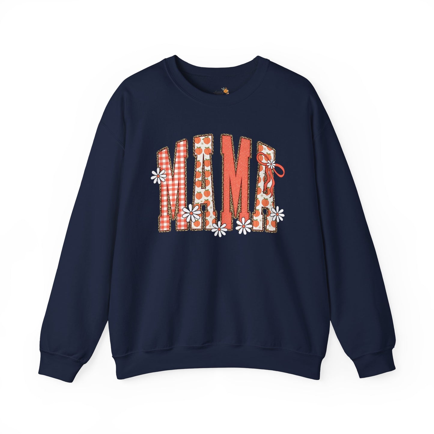 Daisy Peach MAMA Floral Sweatshirt • Spring Graphic Crew • Peach Gingham Mom pullover • Feminine Boutique Everyday Outfit