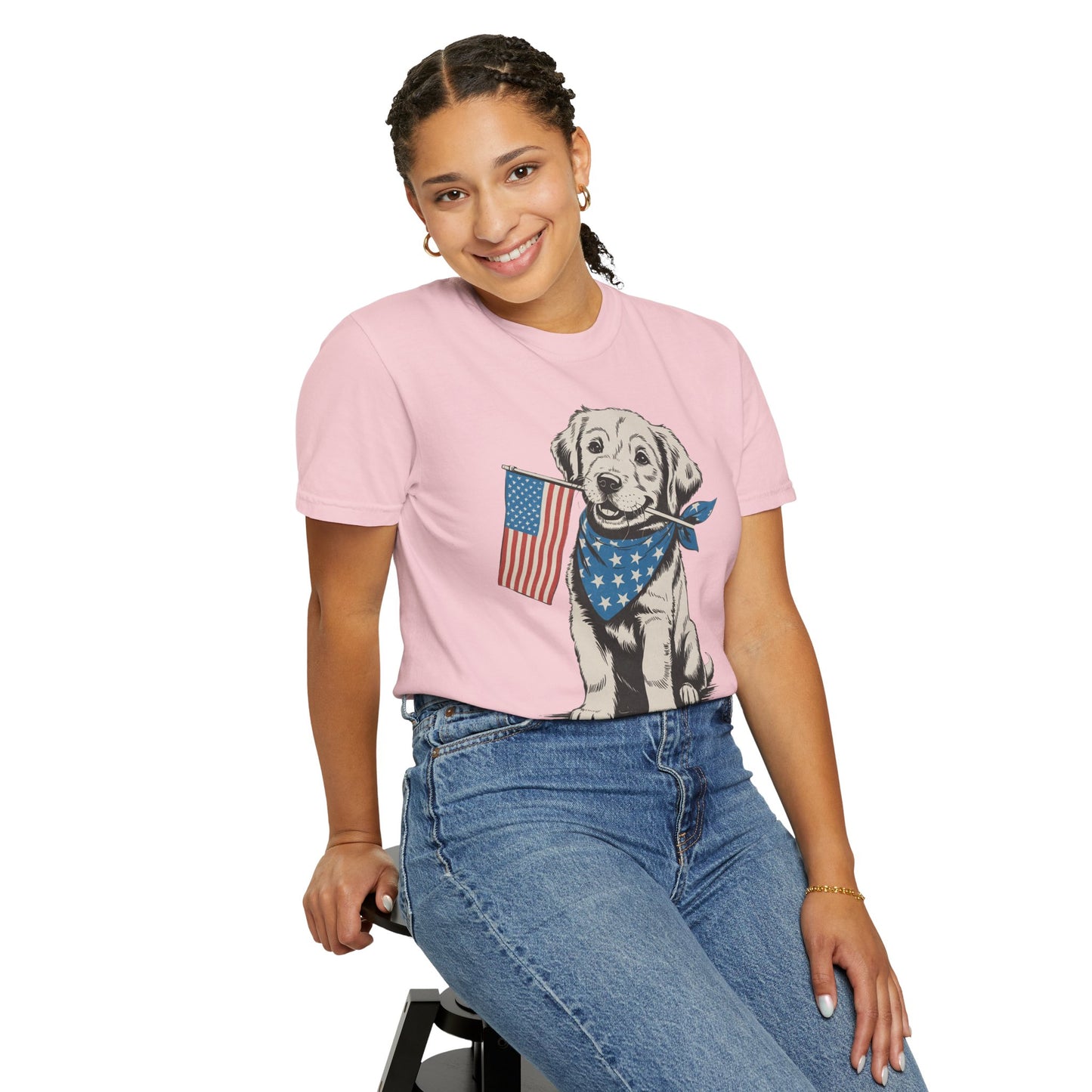 4th of July Patriotic Dog Puppy Tee • Americana Dog Lover Graphic • Red White Blue Flag Shirt