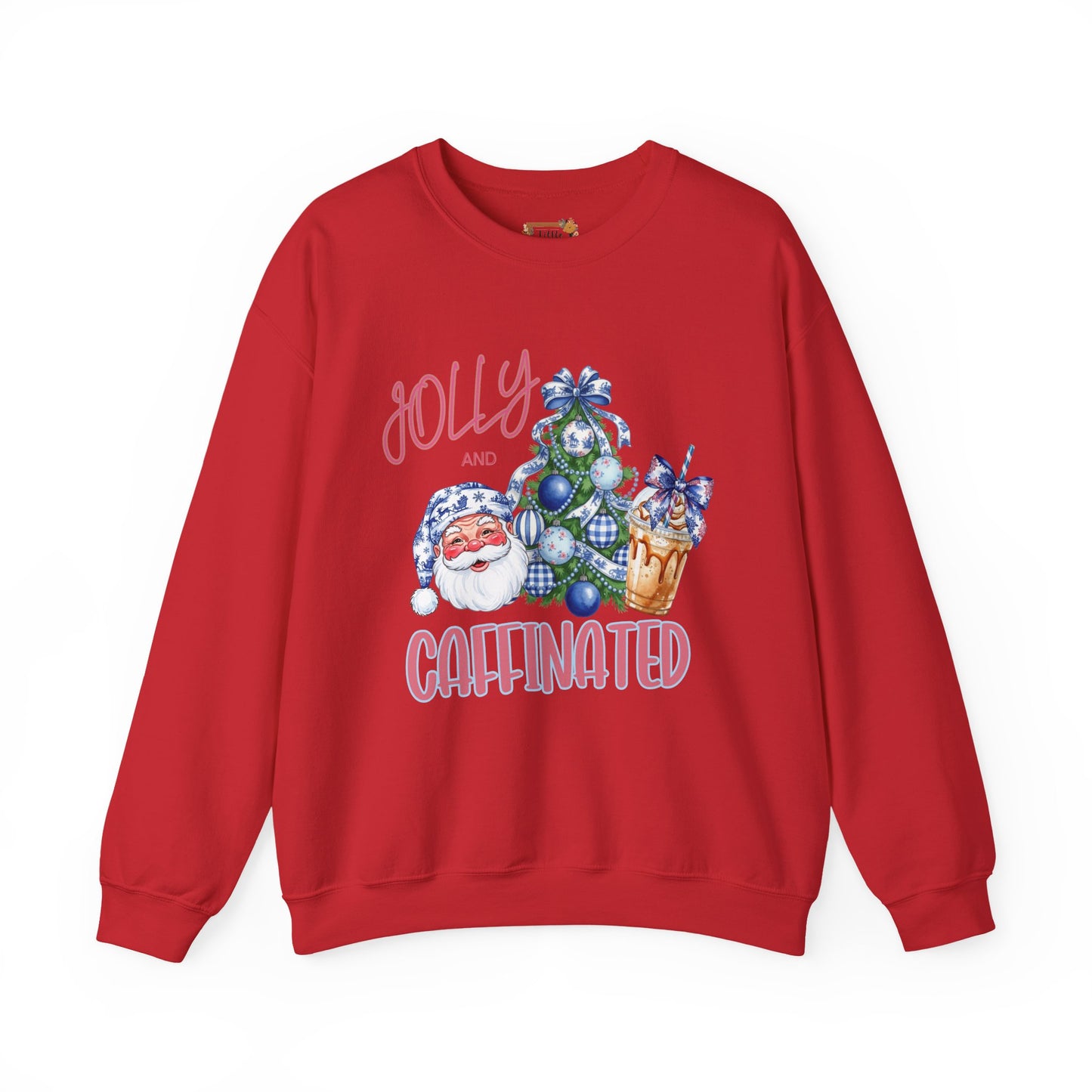 Jolly and Caffeinated Sweatshirt - Cozy Holiday Crewneck for Christmas, Winter, Gift, Festive Wear, Comfy Apparel