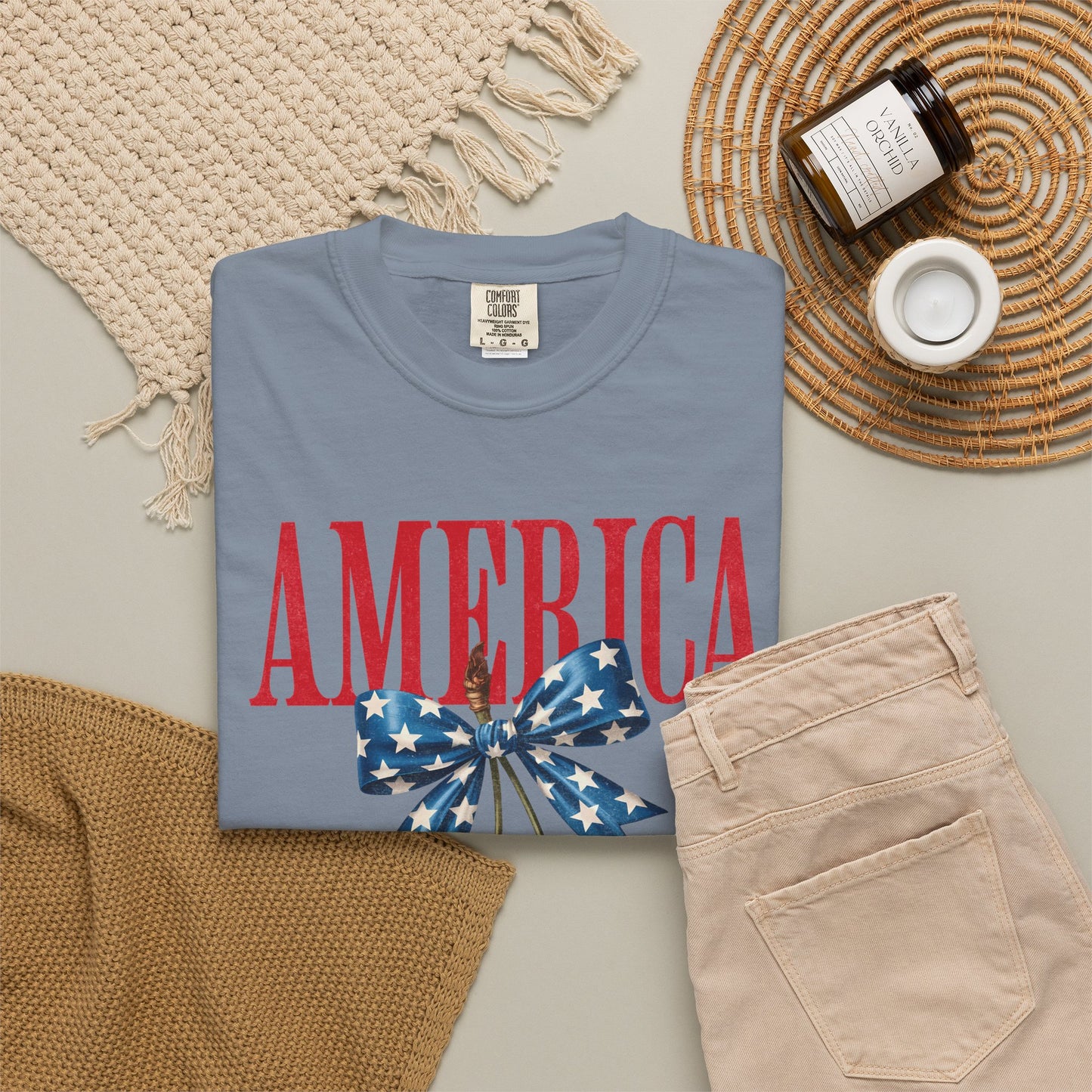 America Cherry Bow T-Shirt • 4th of July Coquette Tee • Red White Blue Graphic Shirt