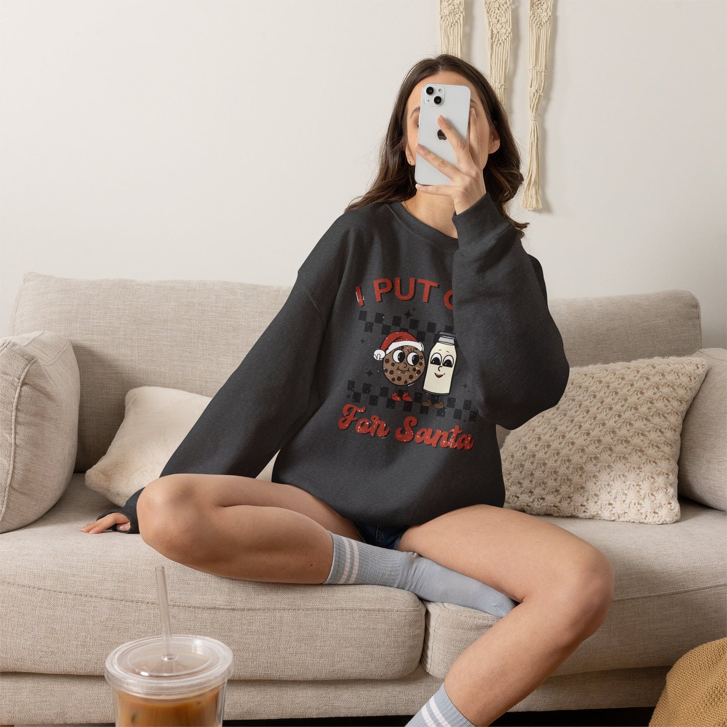 "I Put Out For Santa" Sweatshirt Christmas Cookie & Milk Holiday Sweater