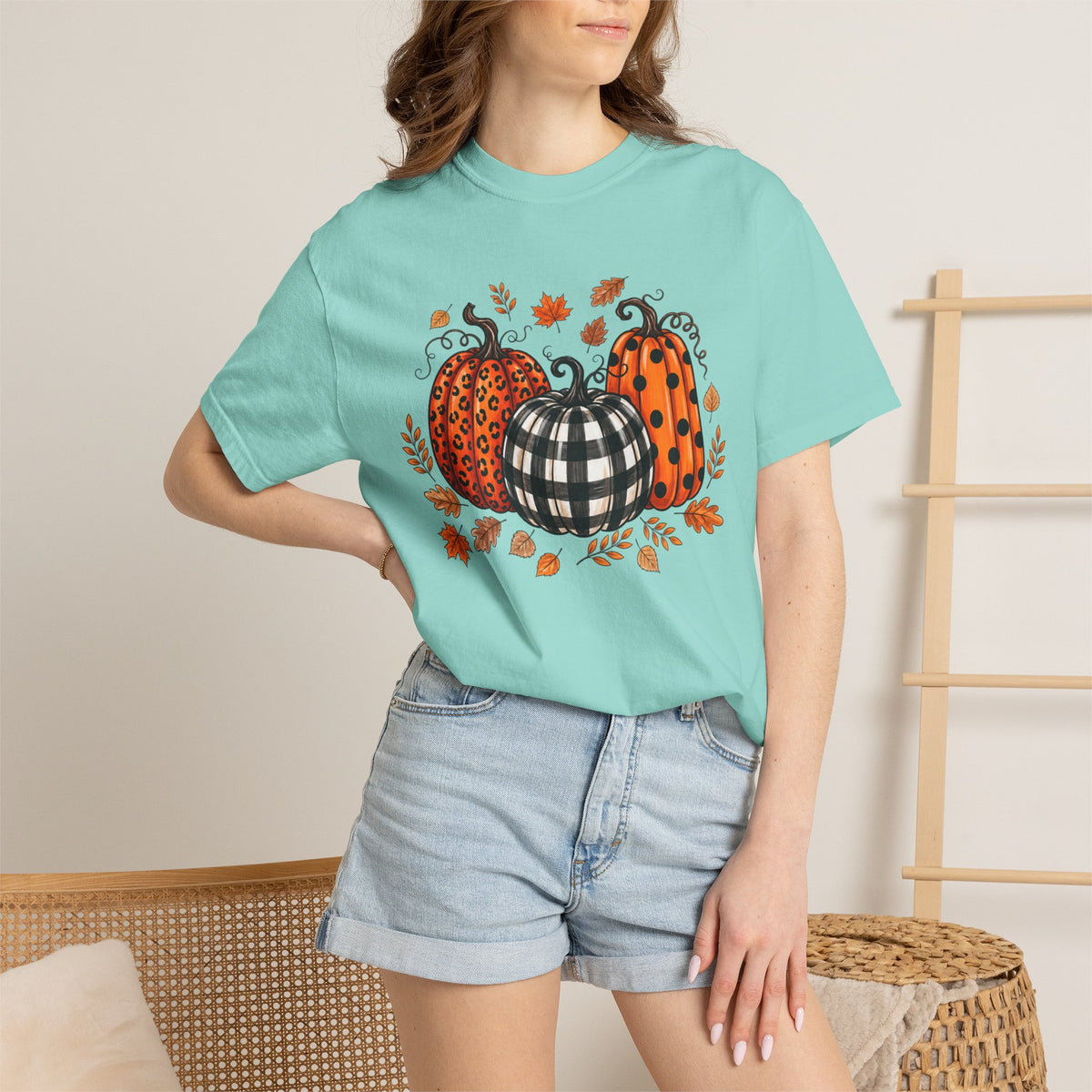 Leopard Pumpkin Fall Tee, Buffalo Plaid Pumpkin Shirt, Autumn Graphic Tee, Pumpkin Patch Shirt
