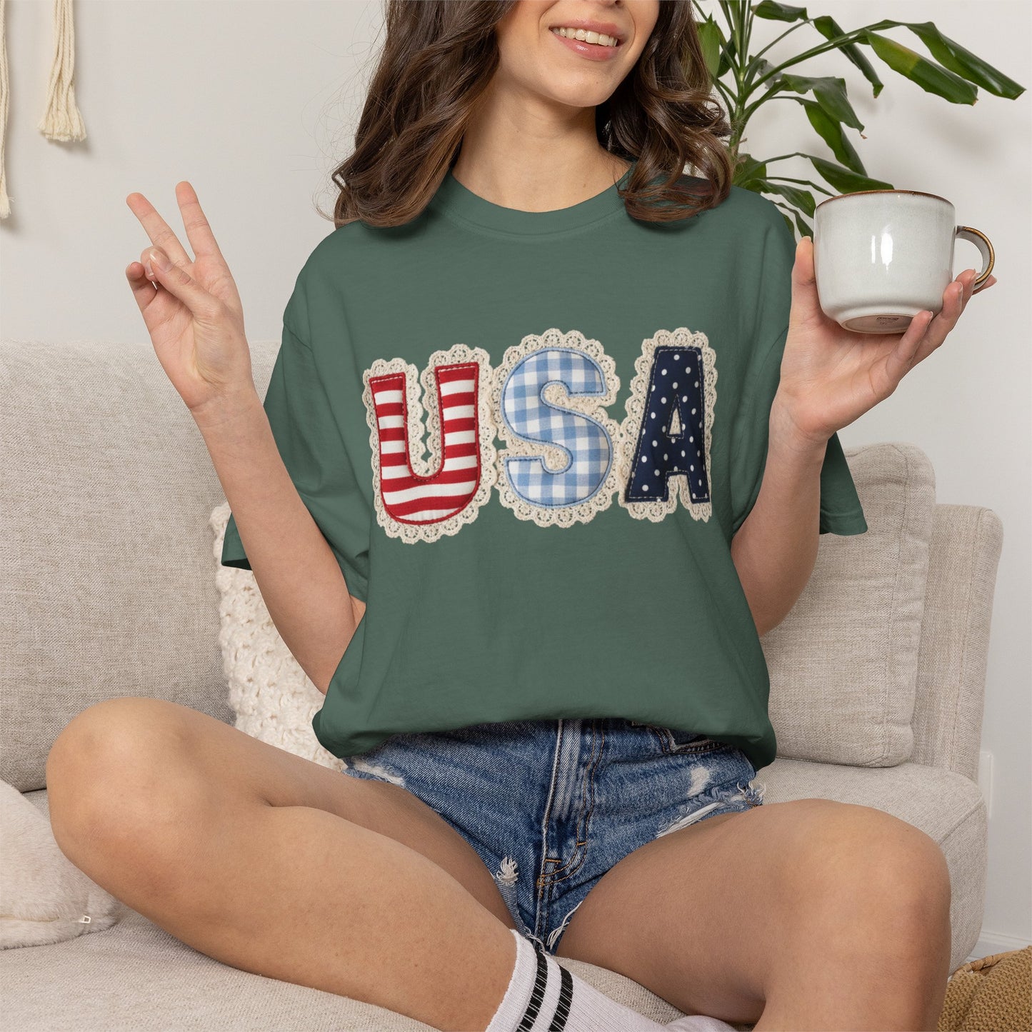 USA Patchwork Shirt • Preppy Patriotic Tee • Coquette Americana Top • Red White Blue Outfit Shirt