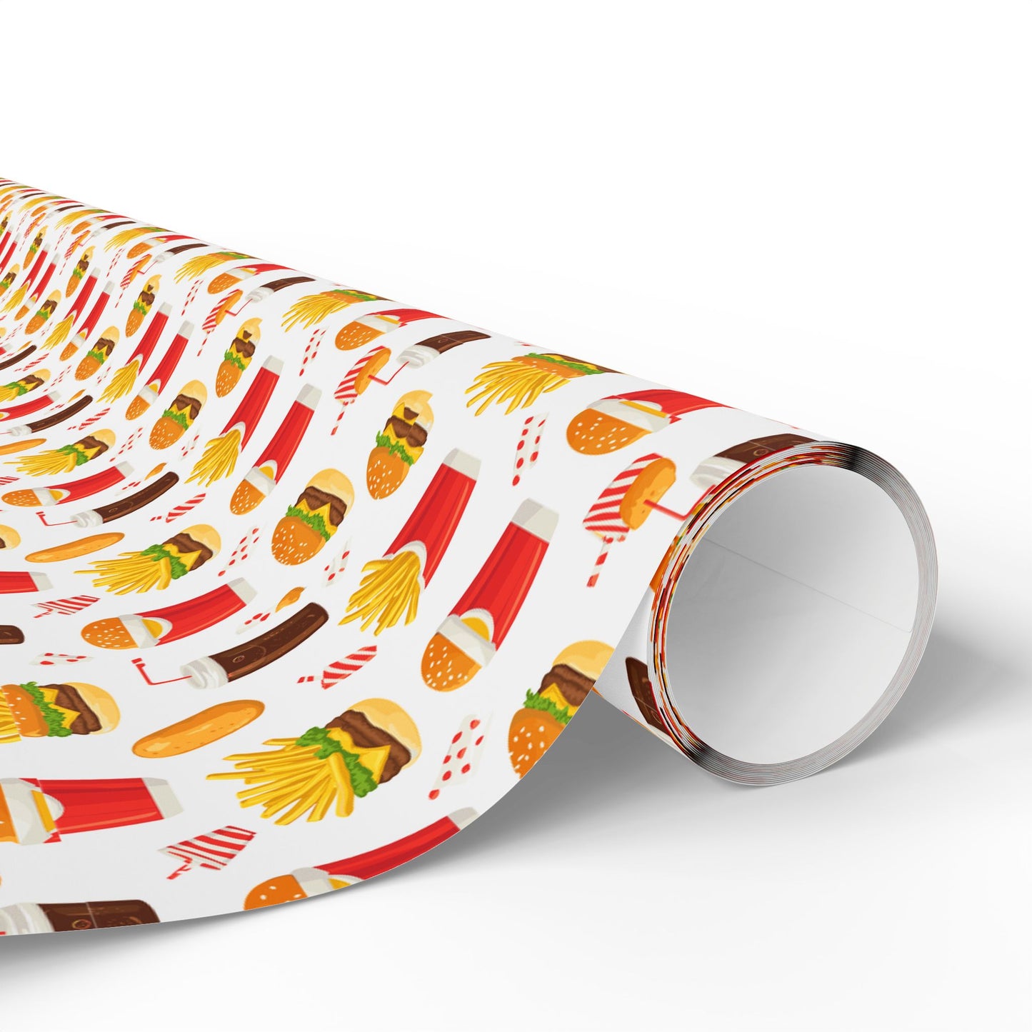 Fast Food Wrapping Paper | Retro Burger Fries Soda Pattern | Red Yellow Diner Print | Fun Gift Wrap for Food Lovers
