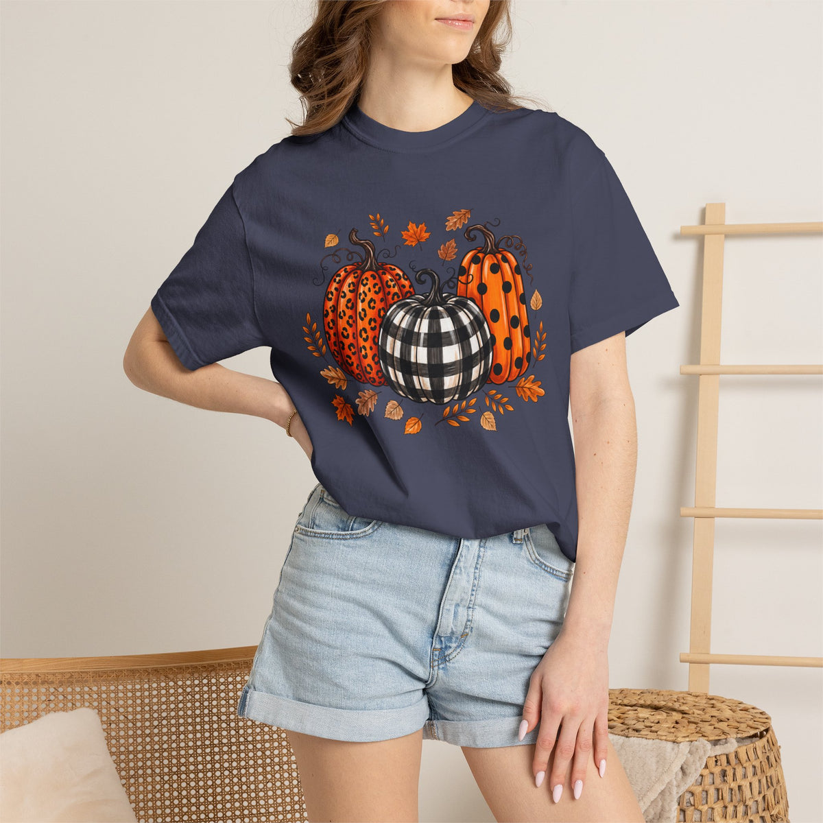 Leopard Pumpkin Fall Tee, Buffalo Plaid Pumpkin Shirt, Autumn Graphic Tee, Pumpkin Patch Shirt