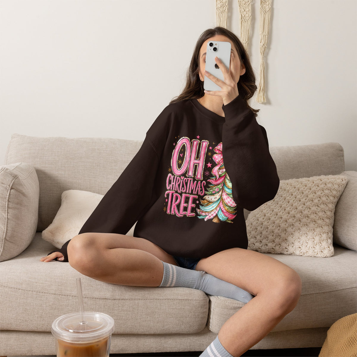 "Oh Christmas Tree" pink Pastel Holiday Crewneck