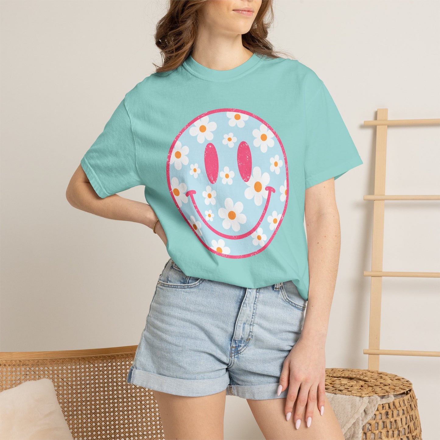 Pink Daisy Smiley Face Tee • Retro Floral Happy Face Shirt • Boutique Mama Graphic Tee