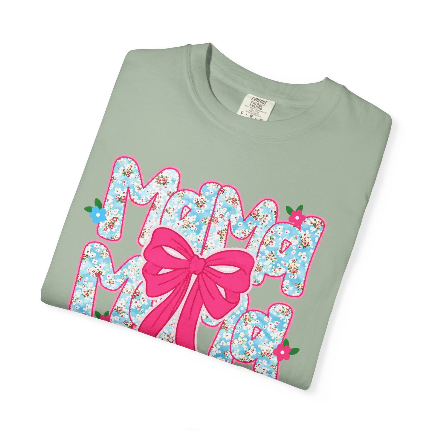 Hydrangea Mama Floral Bow T-Shirt — Cute Mom Graphic Tee for Mother’s Day