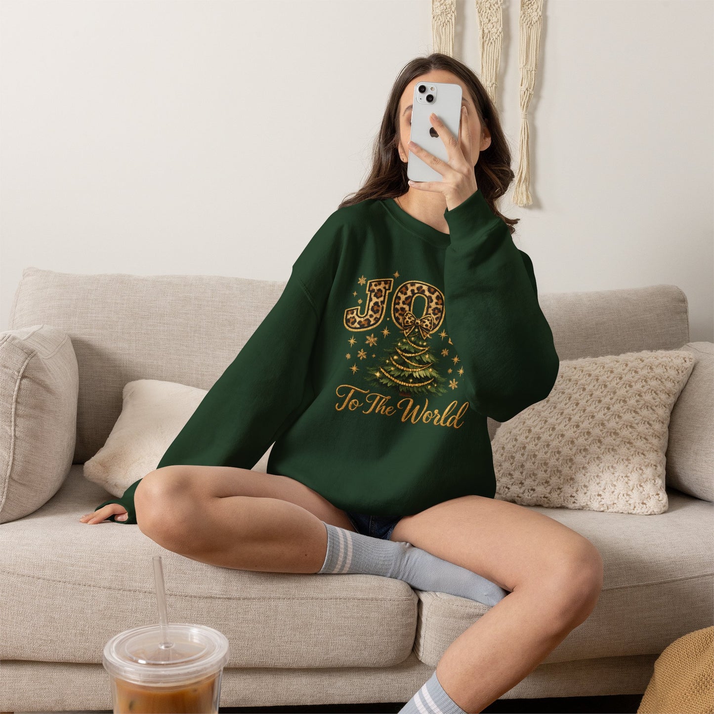 Joy To The World Christmas Sweatshirt — Leopard Print Tree Holiday Crewneck