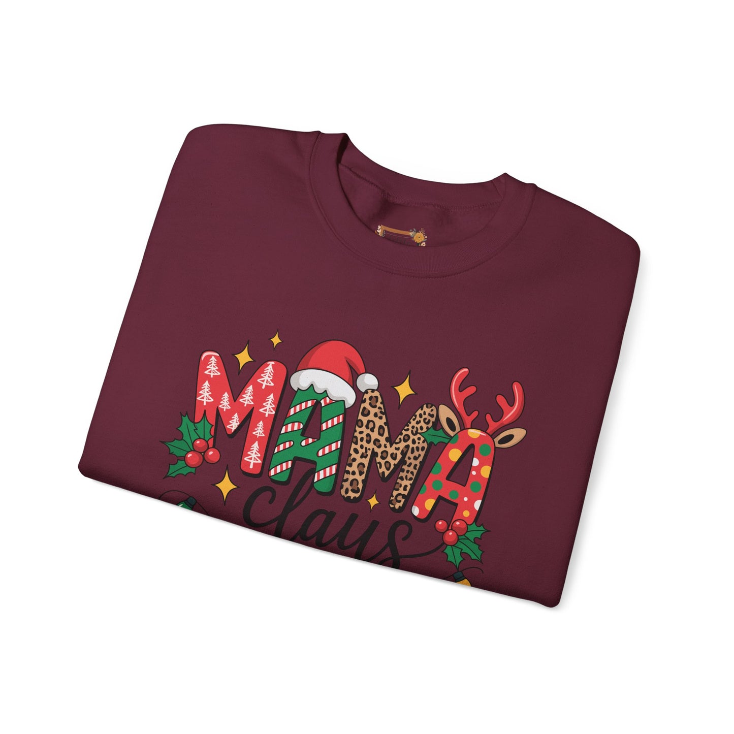 Mama Claus Christmas Sweatshirt | Leopard & Candy Cane Holiday Crewneck | Festive Lights Sweater for Moms | Cute Christmas Outfit