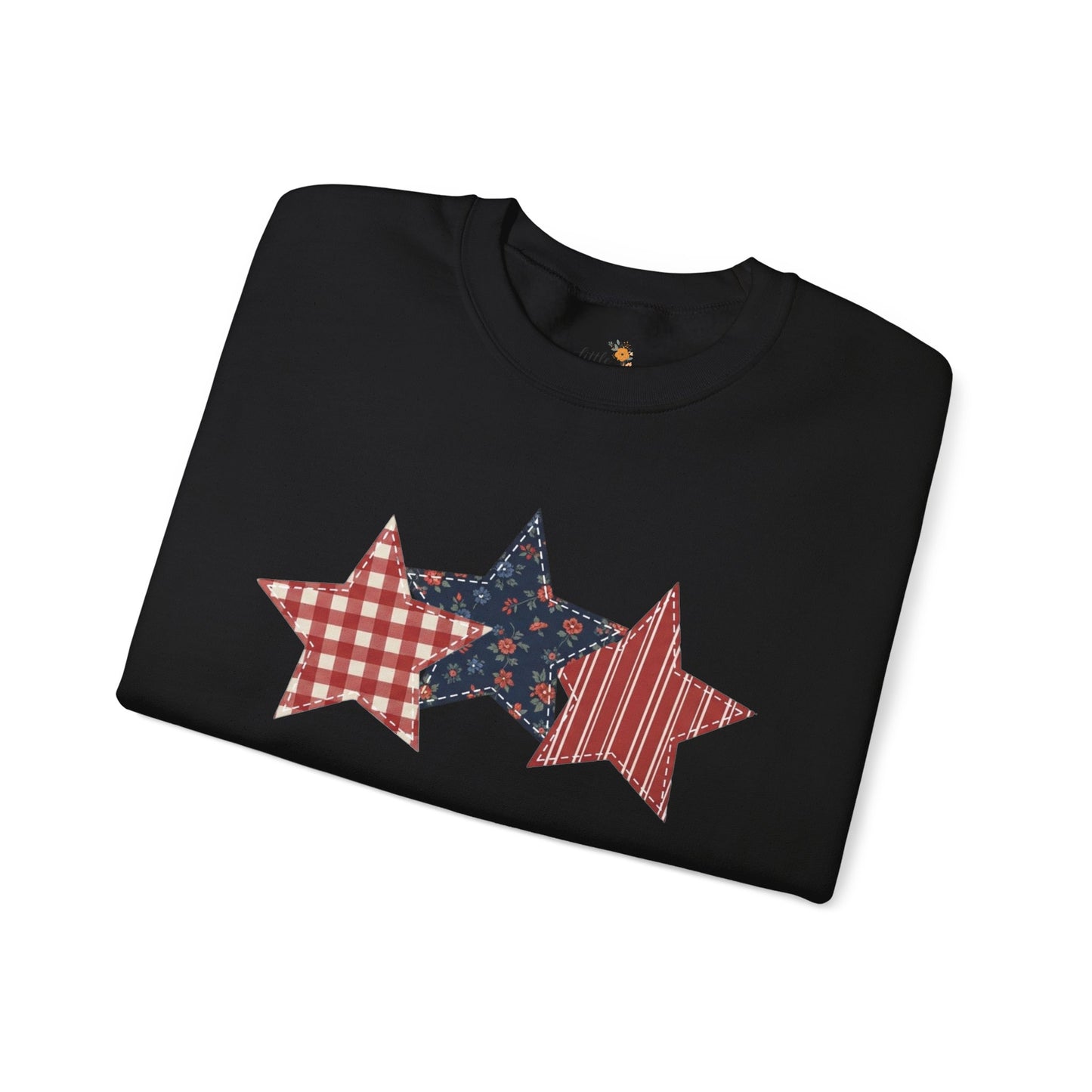 4th of July Patchwork Star Sweatshirt for Summer nights • Floral Gingham Red White Blue USA Crewneck • Patriotic Outfit