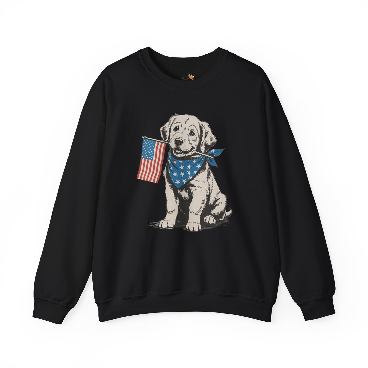 4th of July Patriotic Dog Puppy Crewneck • Americana Dog Lover Graphic sweatshirt • Red White Blue Flag