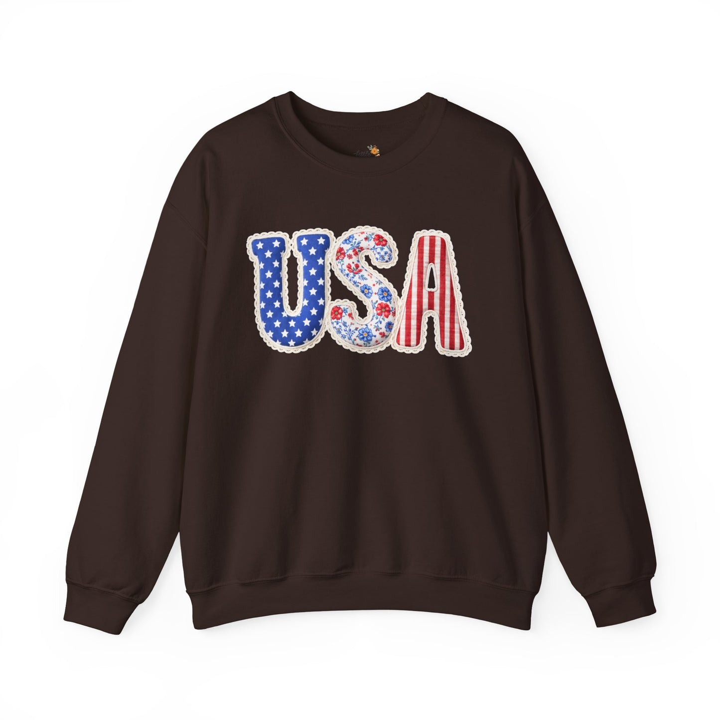 Floral Patchwork USA Crewneck • Preppy Patriotic Sweatshirt • Vintage Americana Gingham Sweatshirt • Cozy Summer Mom Outfit