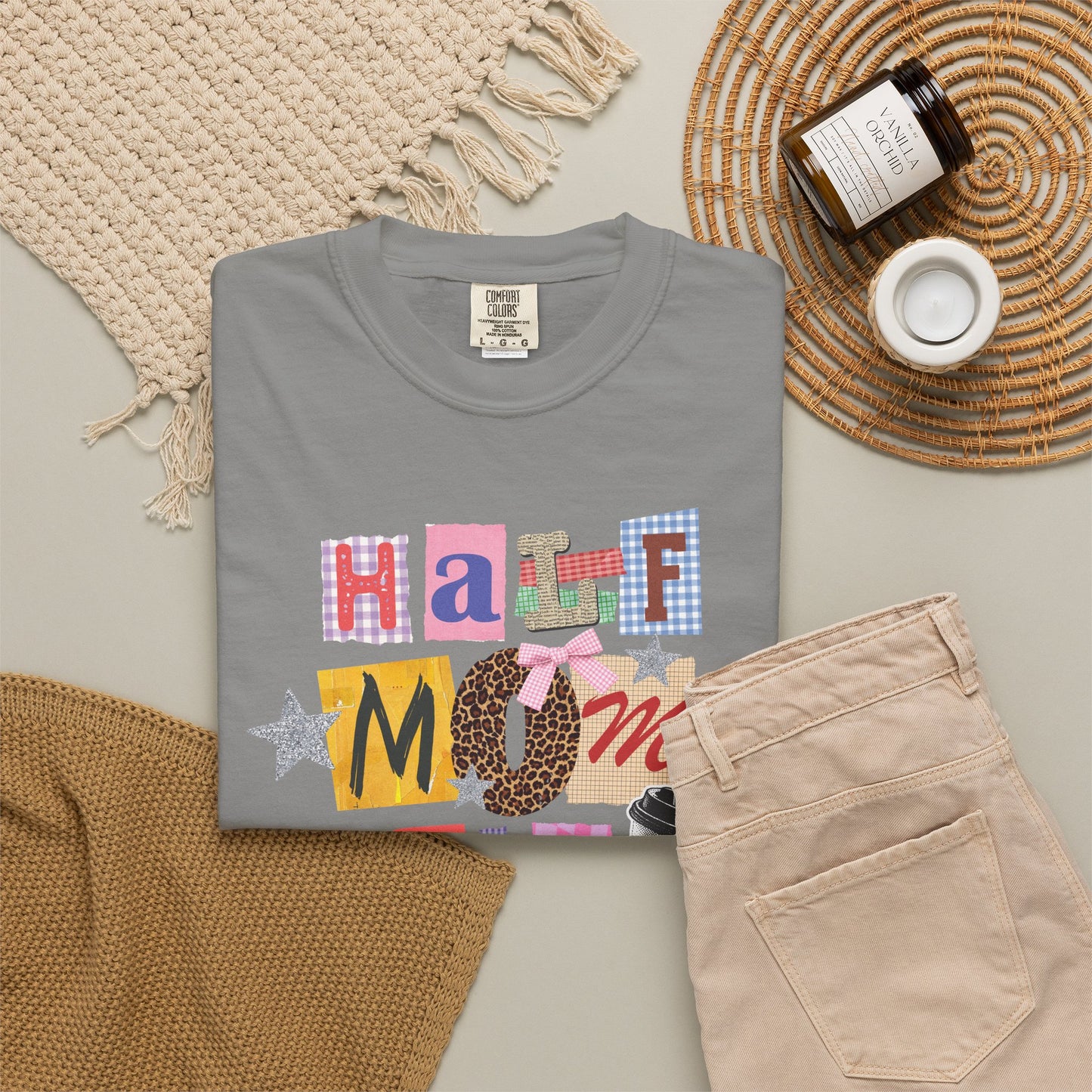Half Mom Half Coffee Graphic Tee • Funny Mom Shirt Women • Trendy Patchwork Mixed Print Leopard Gingham Tee • Mom Life Shirt