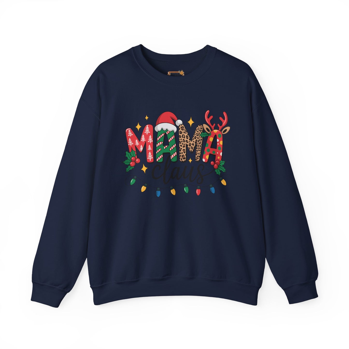 Mama Claus Christmas Sweatshirt | Leopard & Candy Cane Holiday Crewneck | Festive Lights Sweater for Moms | Cute Christmas Outfit