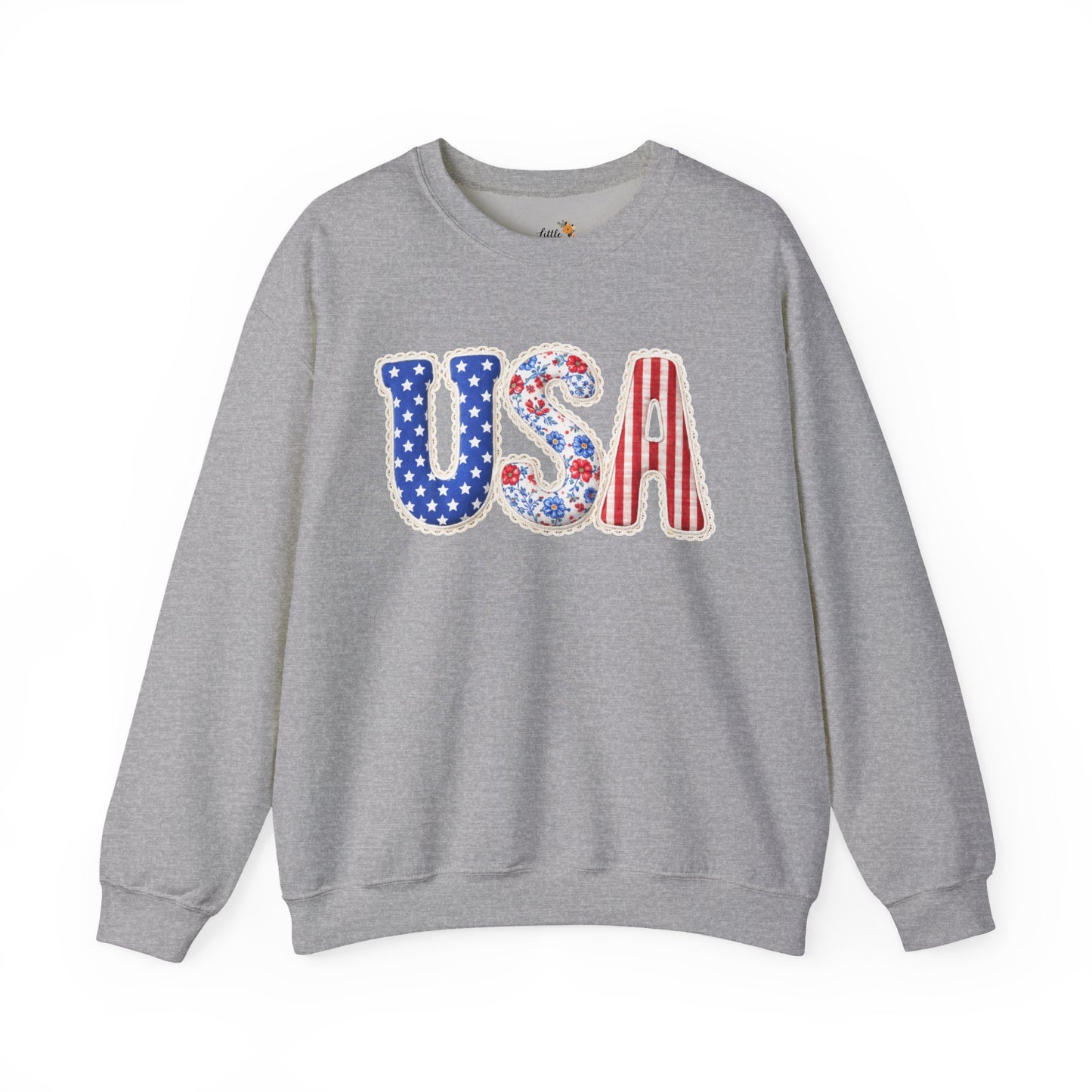 Floral Patchwork USA Crewneck • Preppy Patriotic Sweatshirt • Vintage Americana Gingham Sweatshirt • Cozy Summer Mom Outfit