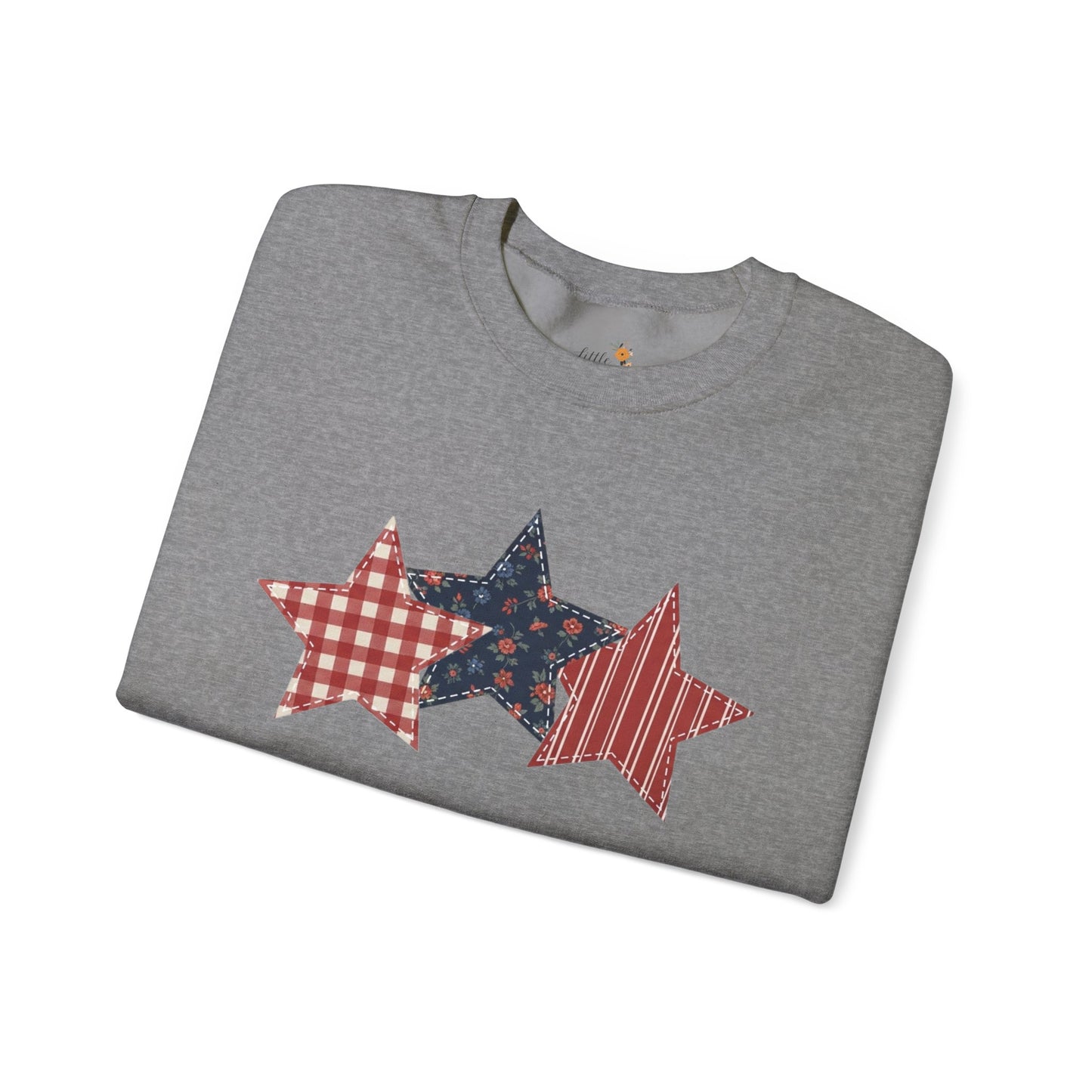 4th of July Patchwork Star Sweatshirt for Summer nights • Floral Gingham Red White Blue USA Crewneck • Patriotic Outfit