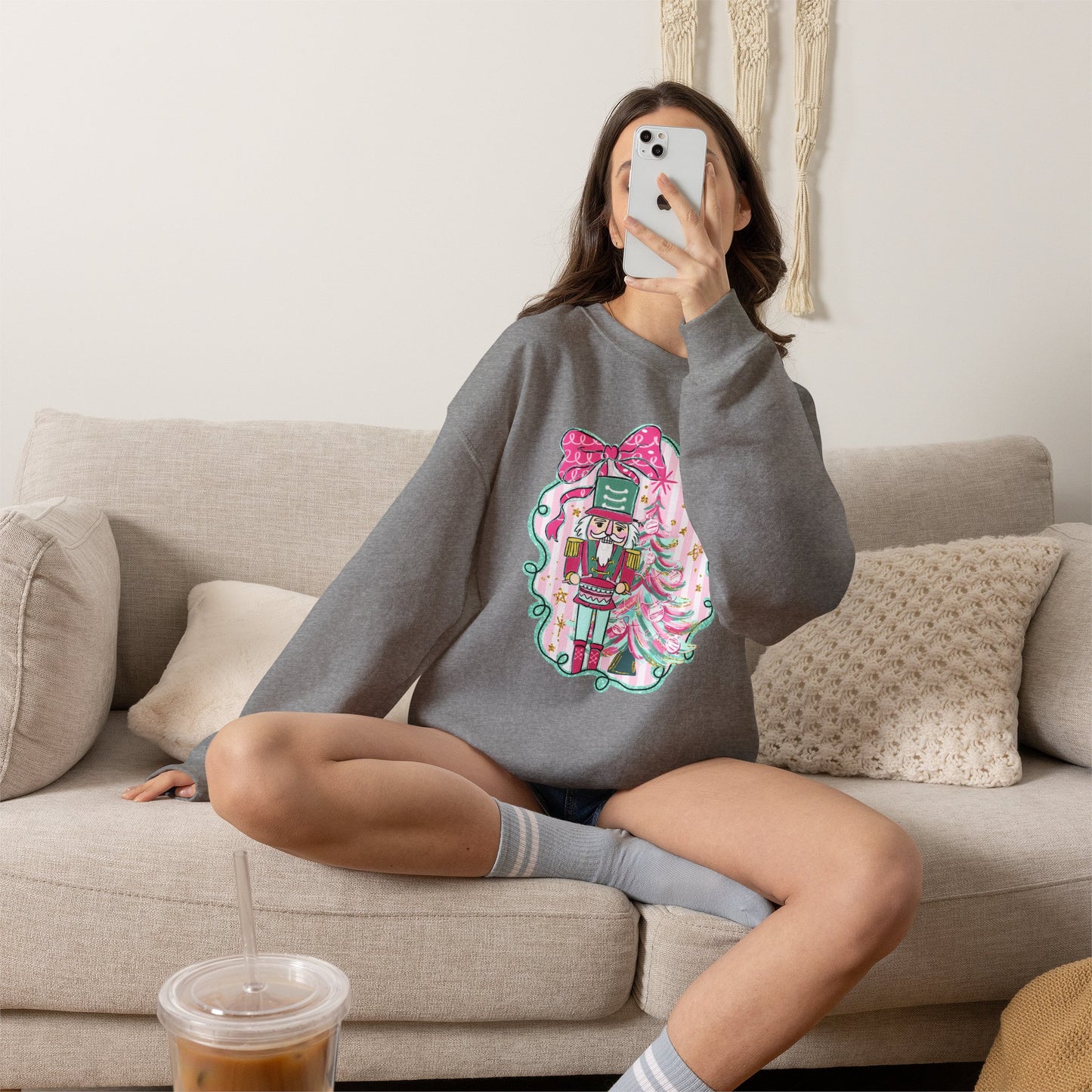 Nutcracker Christmas Sweatshirt — Pink Bow Holiday Crewneck