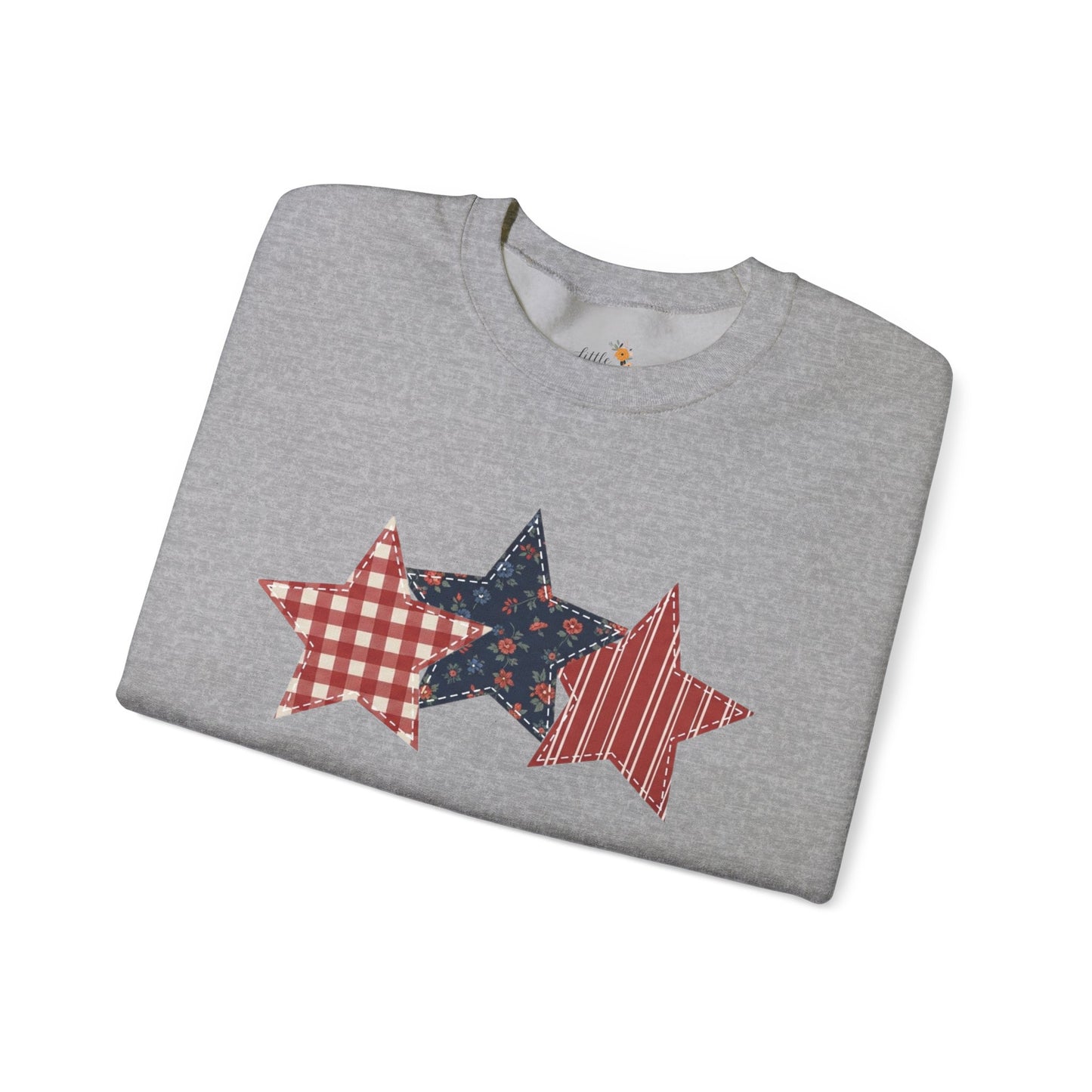 4th of July Patchwork Star Sweatshirt for Summer nights • Floral Gingham Red White Blue USA Crewneck • Patriotic Outfit
