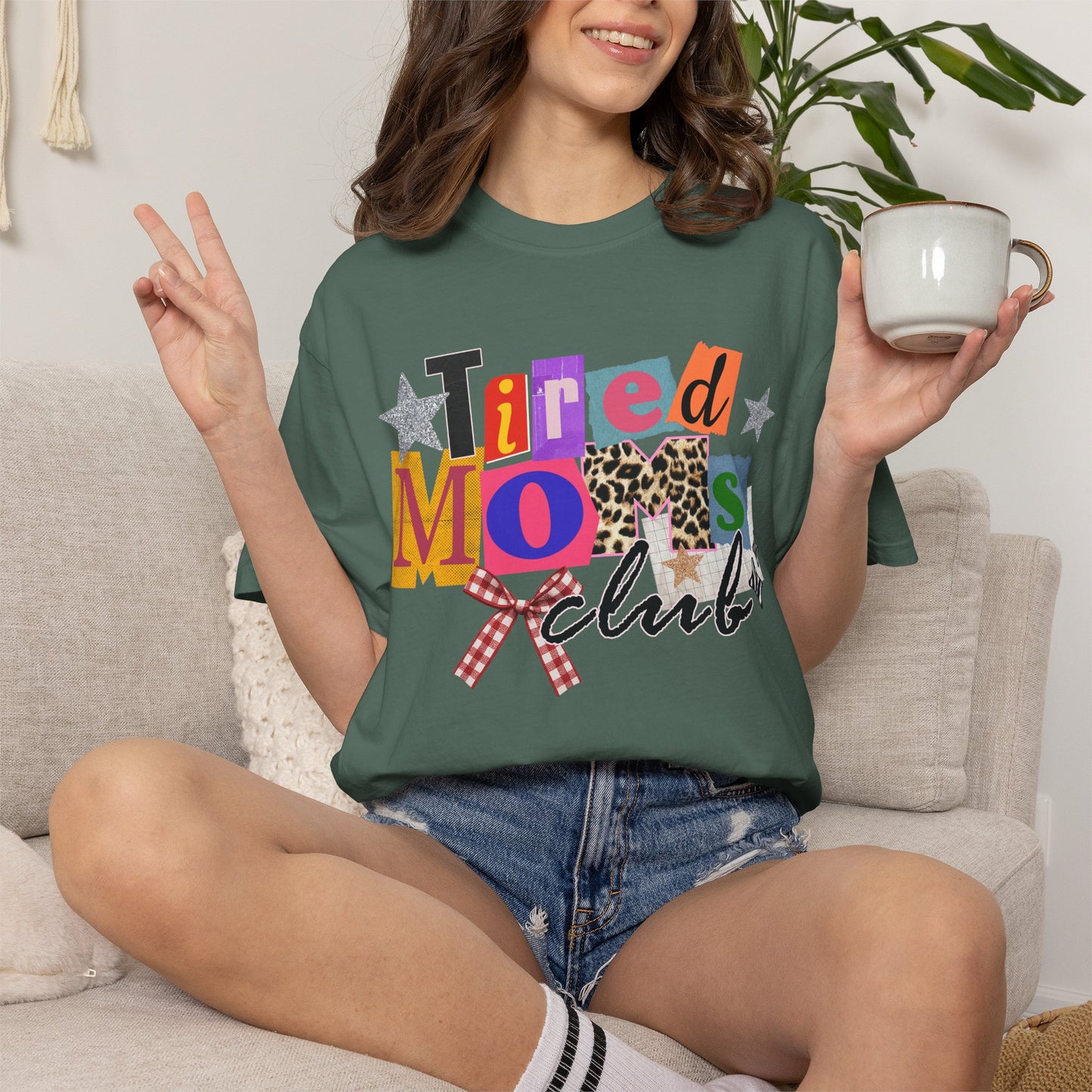 Tired Moms Club Shirt Women • Funny Mom Shirt • Trendy Patchwork Leopard Gingham Graphic Tee • Relatable Mom Outfit