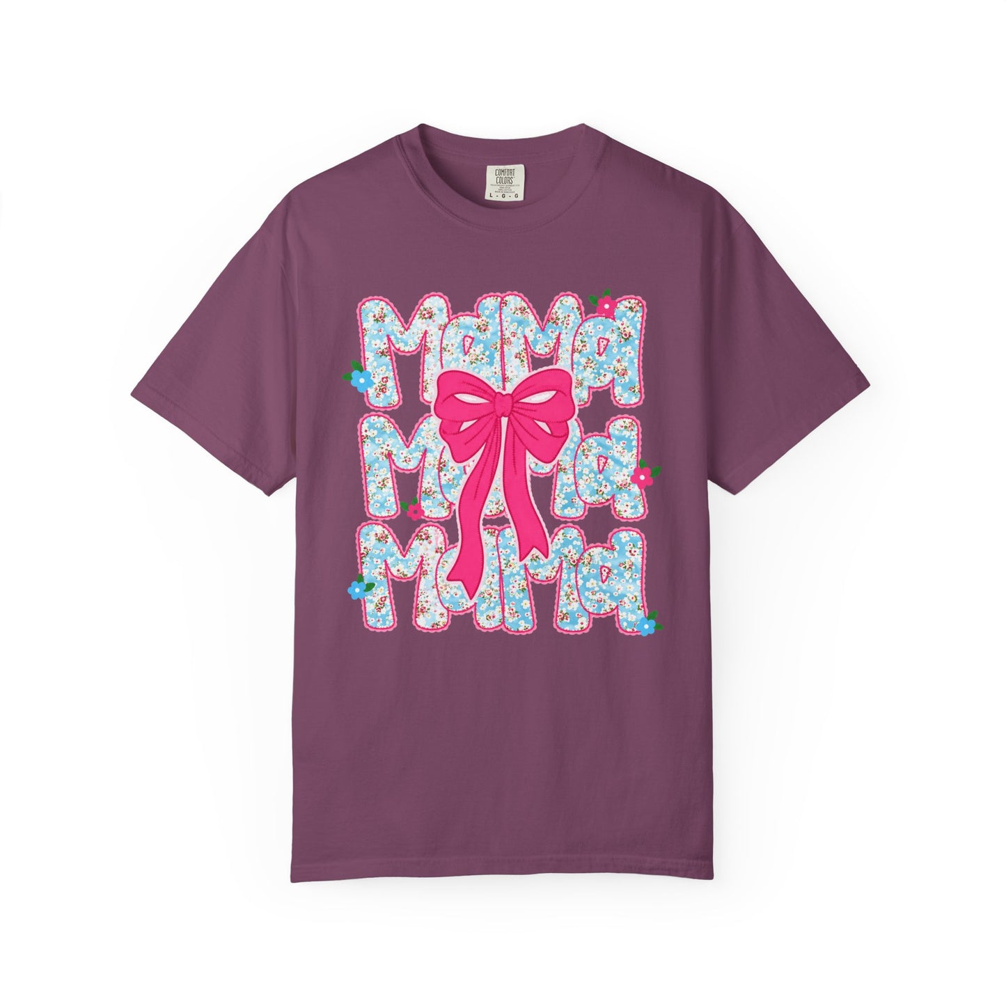 Hydrangea Mama Floral Bow T-Shirt — Cute Mom Graphic Tee for Mother’s Day
