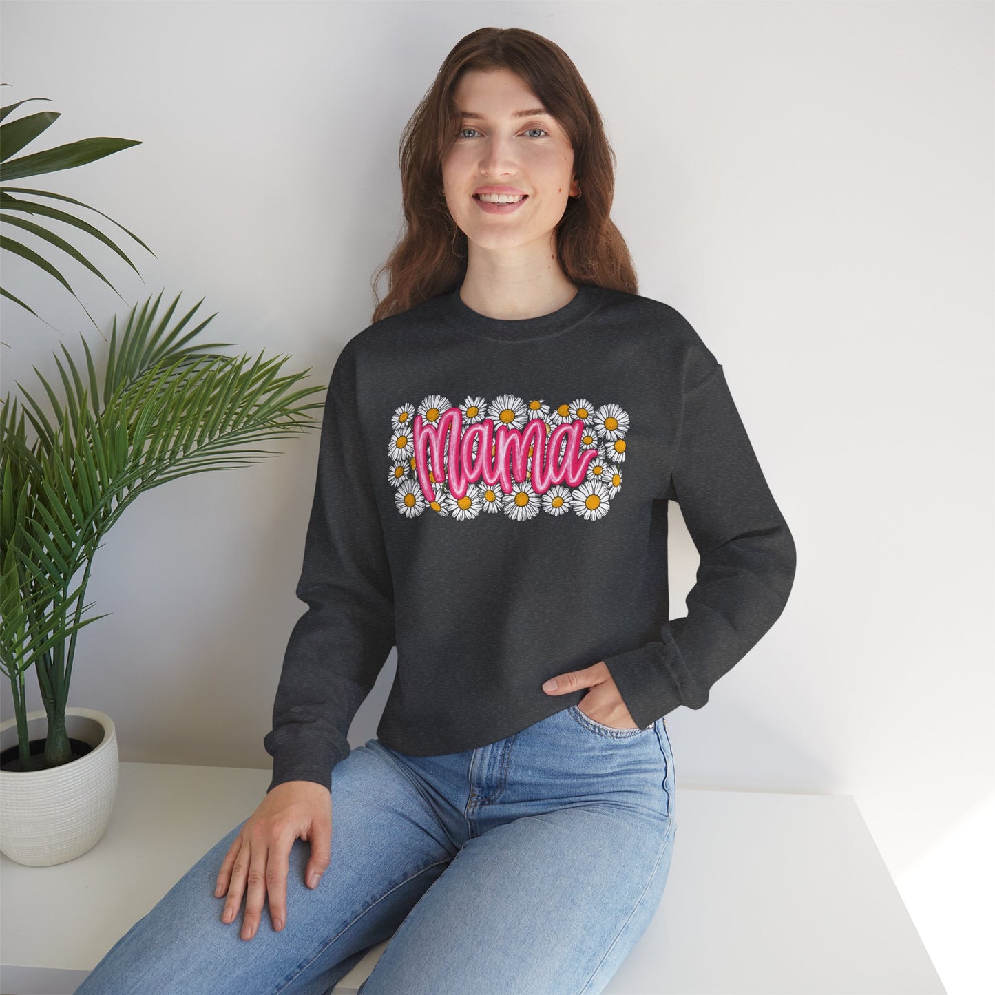 Pink Daisy Mama Sweatshirt • Floral Mama Crewneck • Spring Mama Graphic Sweatshirt • Cute Motherhood Cozy Outfit