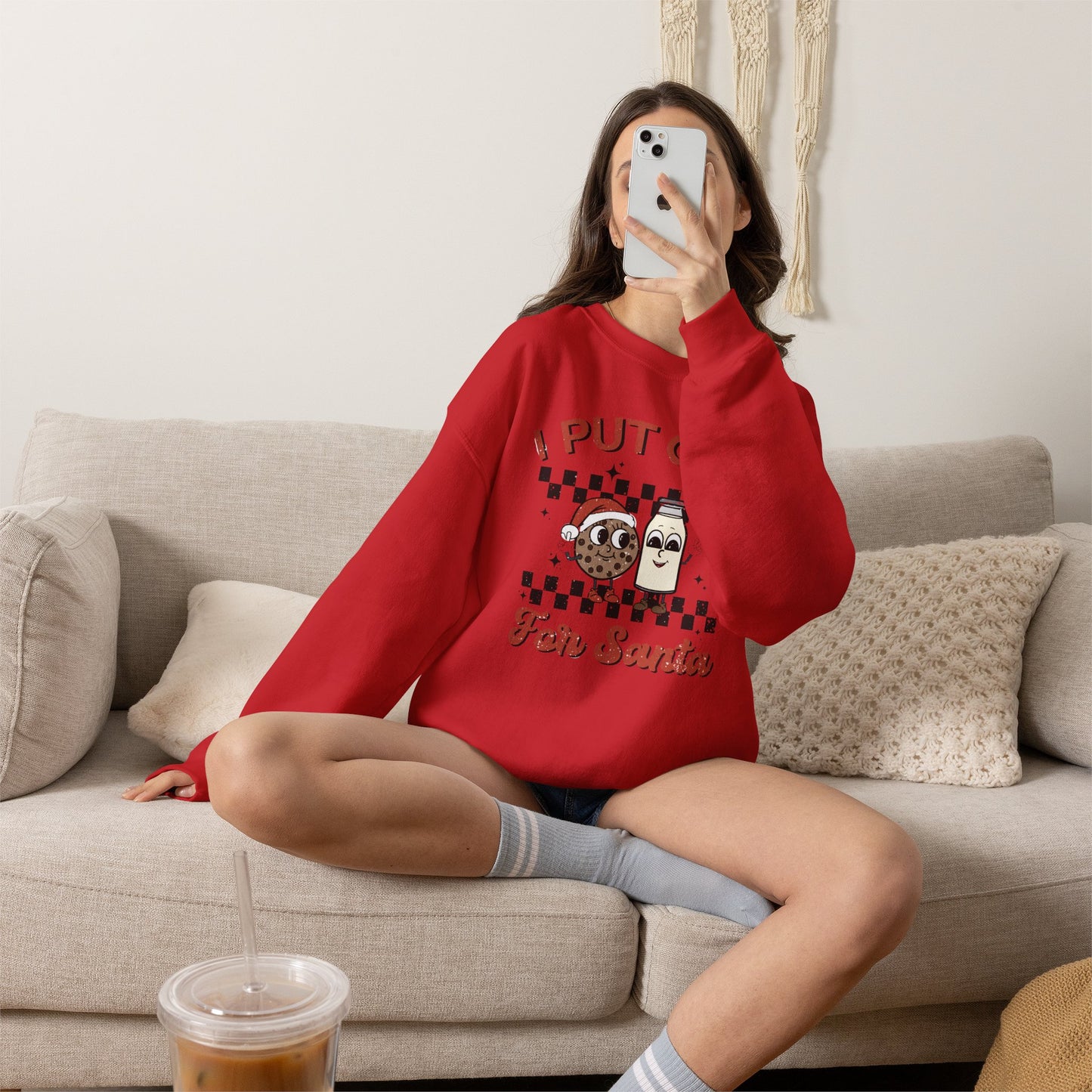 "I Put Out For Santa" Sweatshirt Christmas Cookie & Milk Holiday Sweater