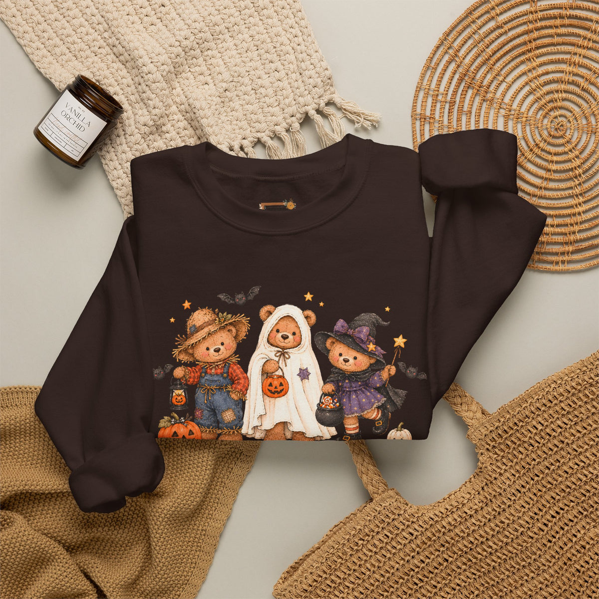 Halloween Teddy Bear Sweatshirt, Cute Trick or Treat Crewneck, Witch Ghost Scarecrow Bears, Spooky Season Fall Sweatshirt