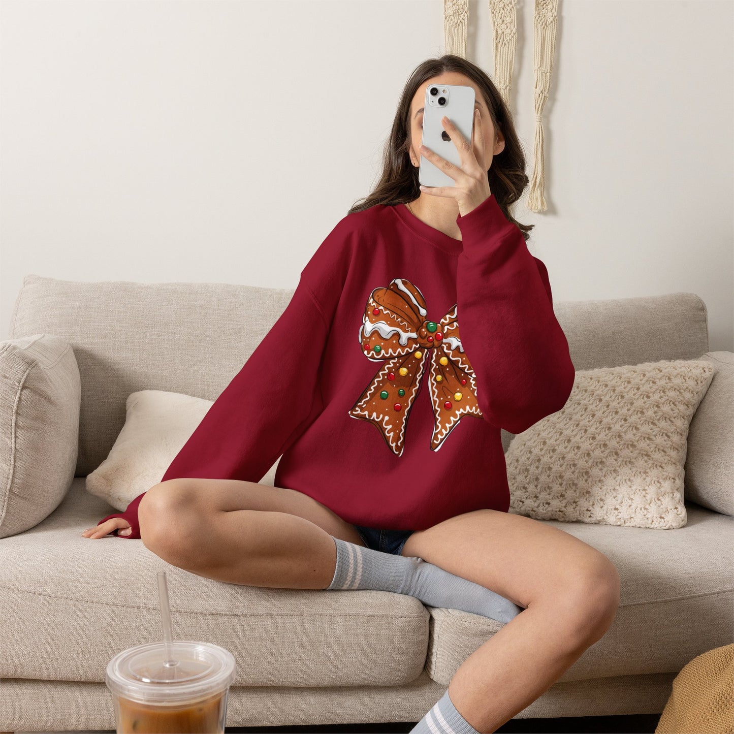 Gingerbread Bow Crewneck Sweatshirt — Holiday Christmas Cookie Graphic