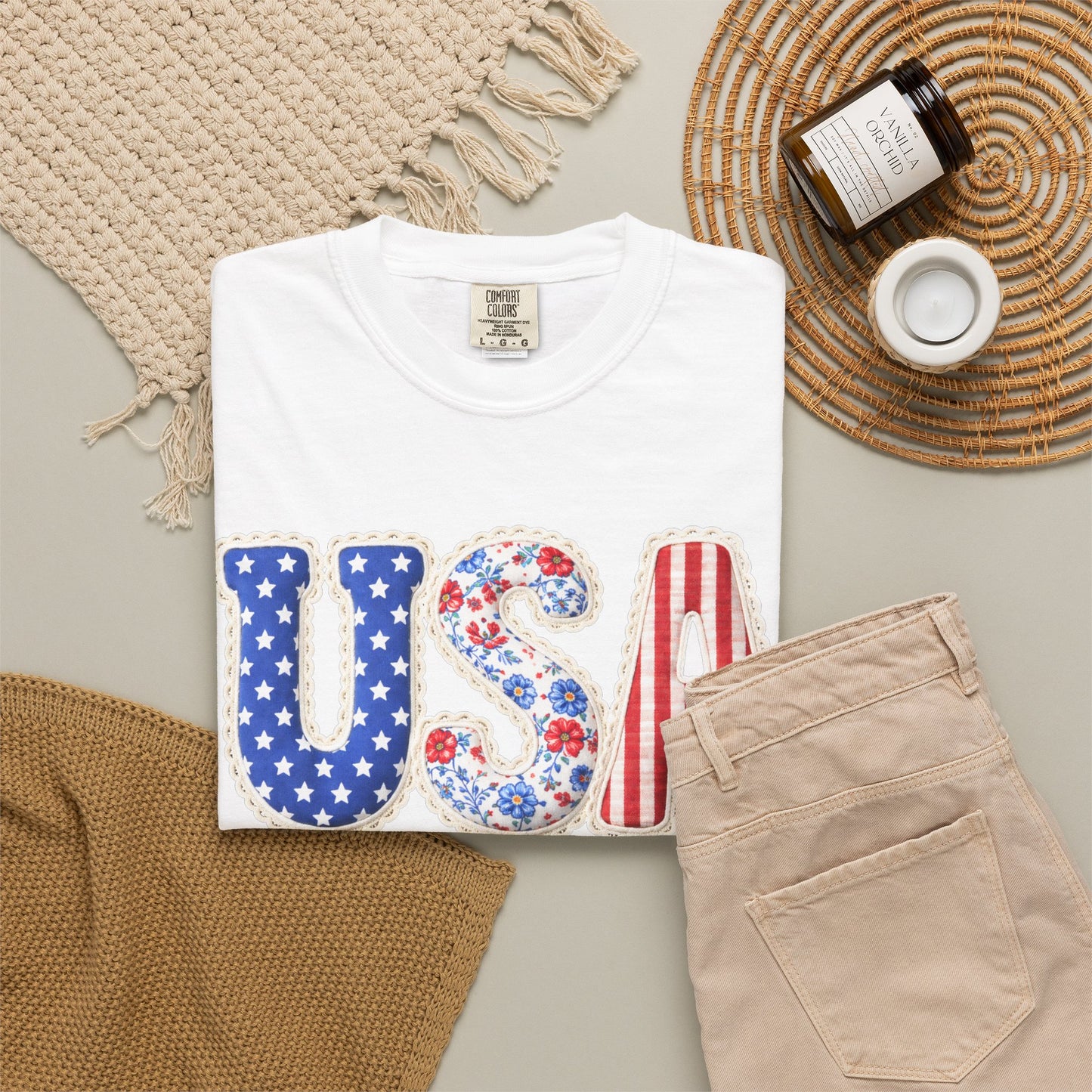 Floral Patchwork USA Shirt • Preppy Patriotic Tee • Vintage Americana Gingham Shirt • 4th of July Mom Outfit