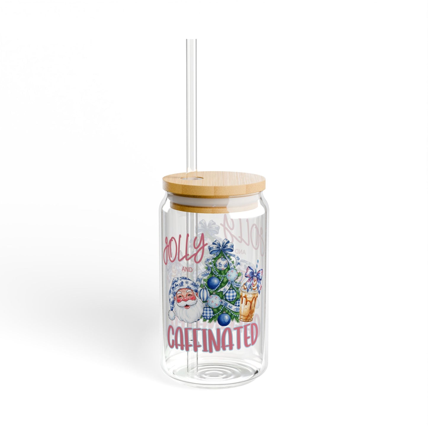 Festive Sipper Glass, 16oz | Holiday, Caffeine Lovers, Fun Drinkware, Unique Gift, Seasonal Decor