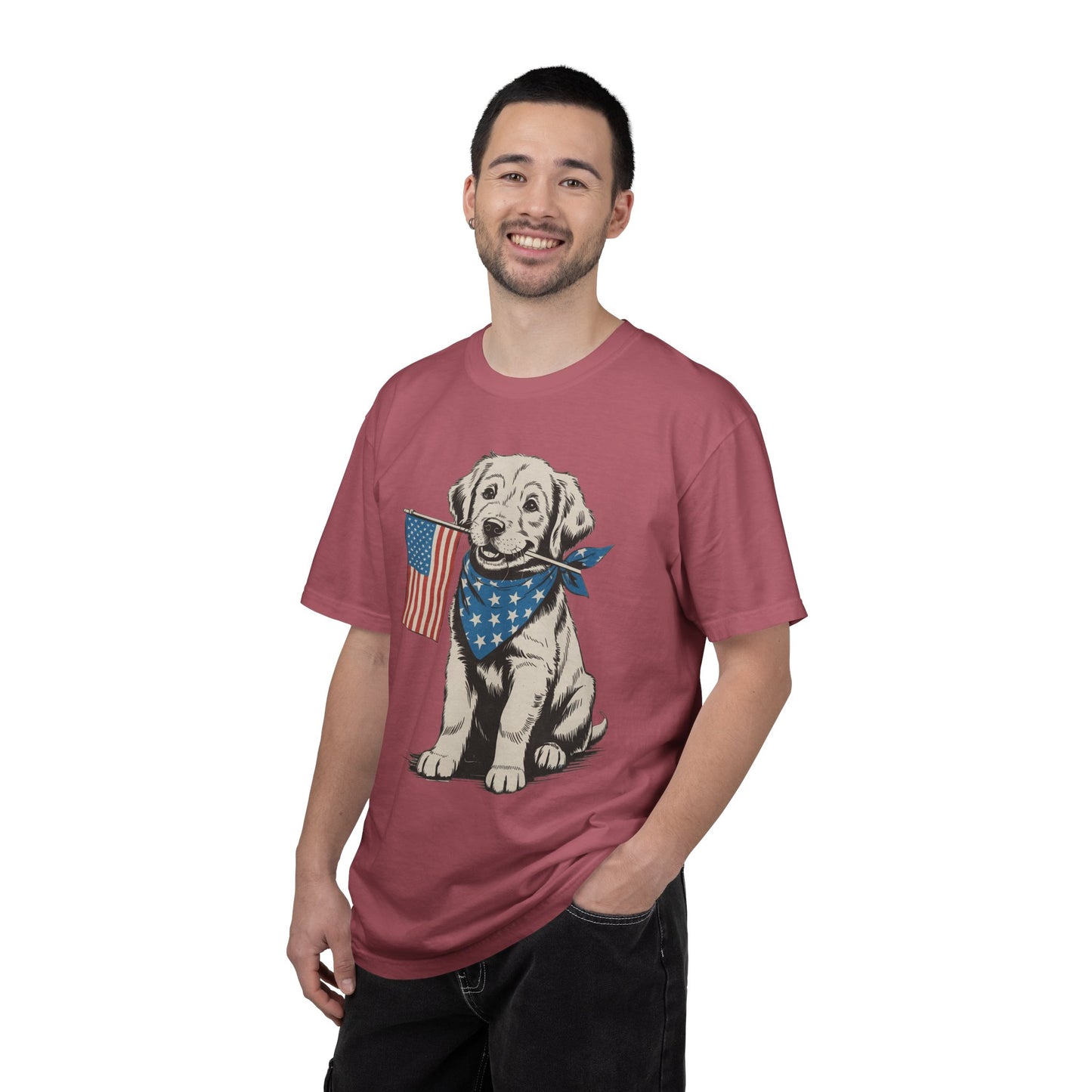 4th of July Patriotic Dog Puppy Tee • Americana Dog Lover Graphic • Red White Blue Flag Shirt