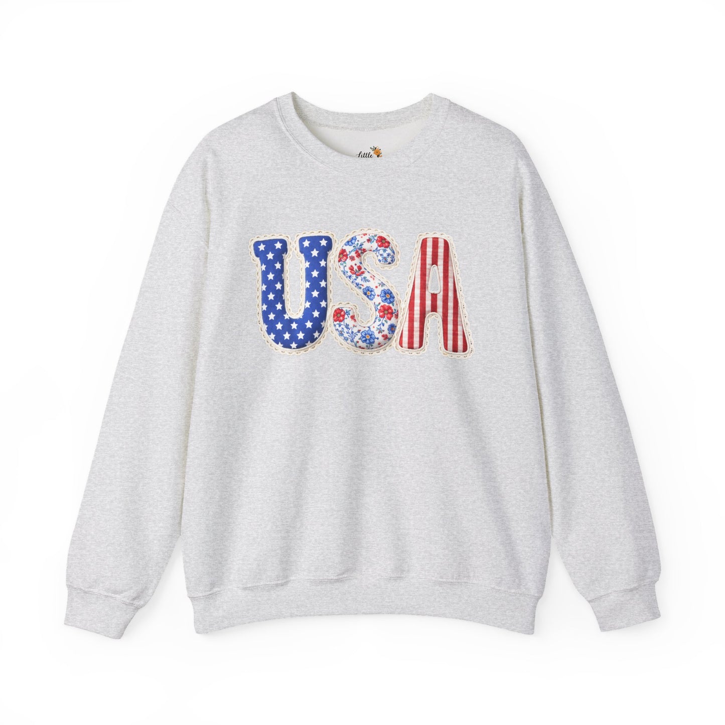 Floral Patchwork USA Crewneck • Preppy Patriotic Sweatshirt • Vintage Americana Gingham Sweatshirt • Cozy Summer Mom Outfit