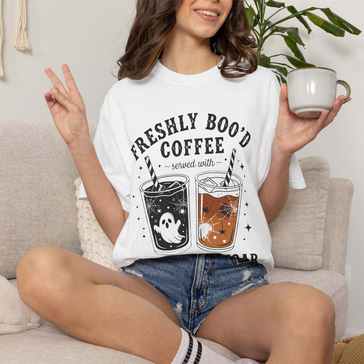 Freshly Boo'd Coffee Tee • Ghost Iced Coffee Shirt • Spooky Season Coffee Lover Tee • Cute Fall Graphic Shirt • Comfort Colors Tee