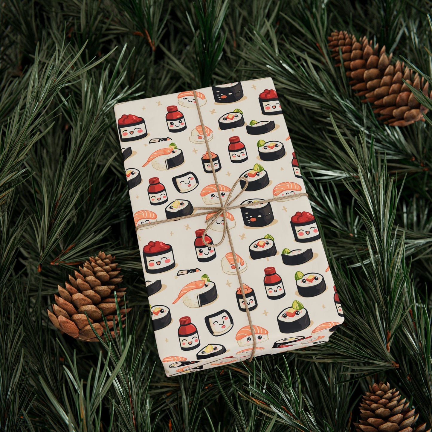 Kawaii Sushi Wrapping Paper | Cute Japanese Food Pattern | Happy Sushi Roll Gift Wrap | Fun Cozy Blanket for Food Lovers