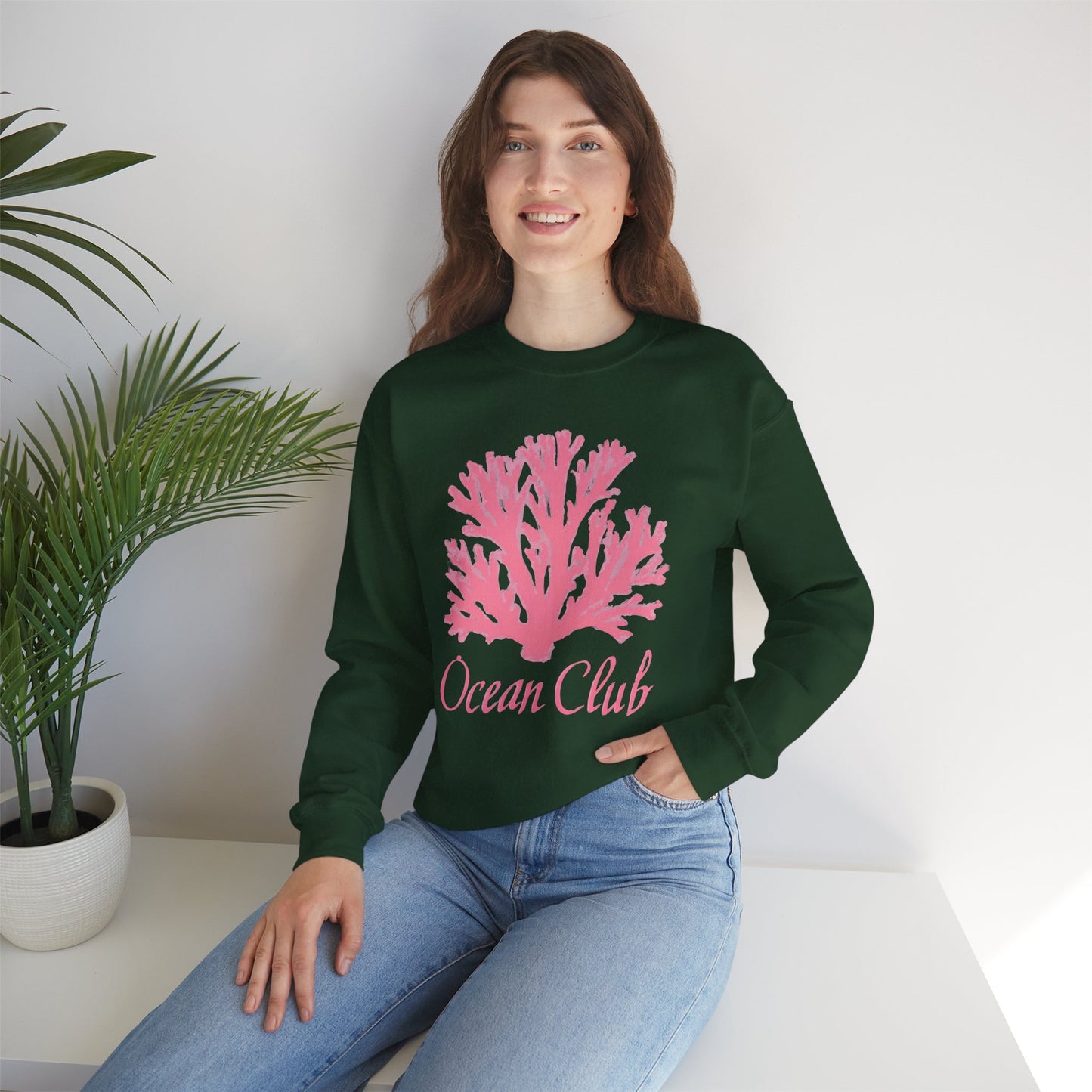 Ocean Club Crewneck • Coastal Summer Sweatshirt • Pink Coral Beach Vacation Pullover • Resort Style