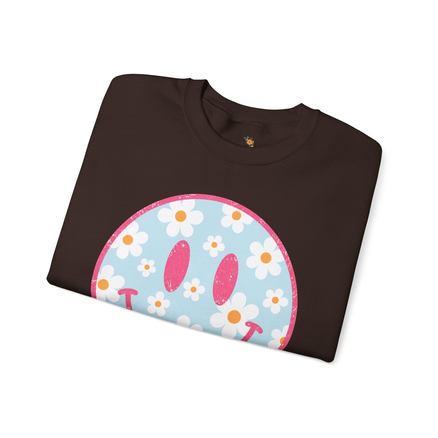 Retro Daisy Smile Sweatshirt • Floral Happy Face Crewneck • Cute Mama Cozy Sweatshirt