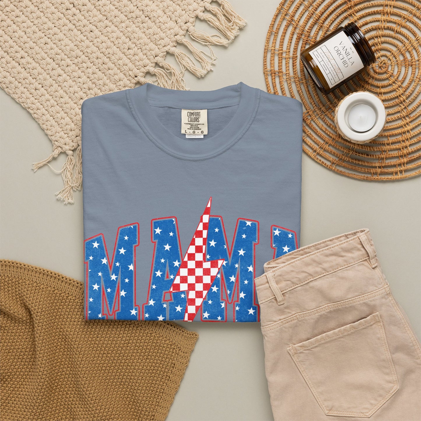 Patriotic MAMA Shirt • Lightning Bolt Mama Tee • Red White Blue Americana Graphic
