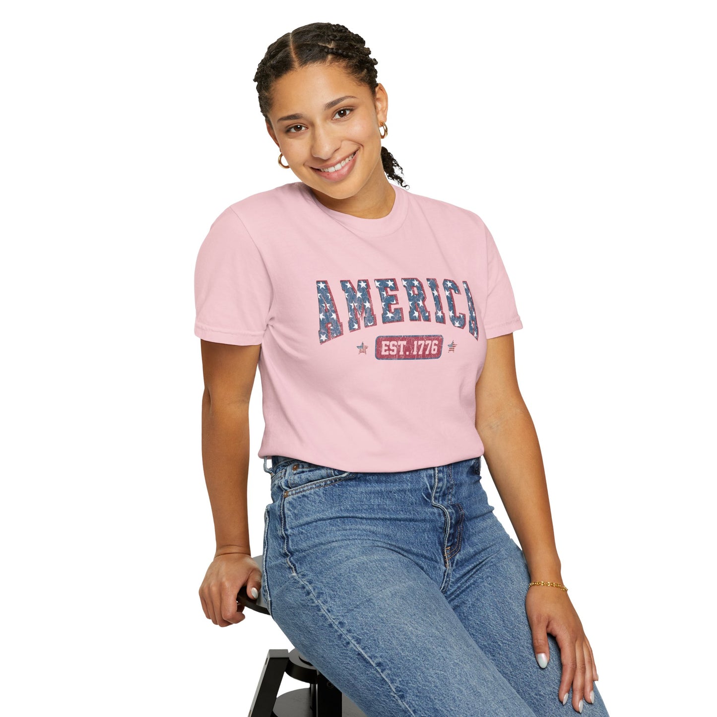 America Est 1776 T-Shirt • Vintage Patriotic Graphic Tee • Red White Blue Fourth of July Shirt