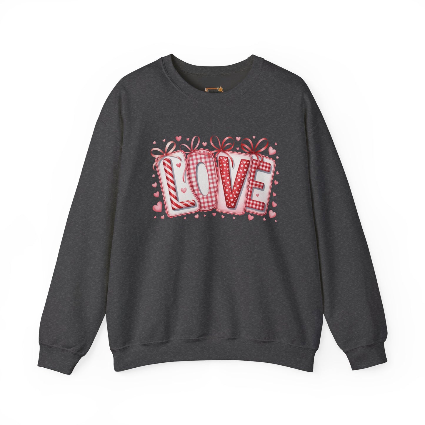 Valentine LOVE Sweatshirt with Coquette Bows and Patchwork Letters • Girly Romantic Aesthetic