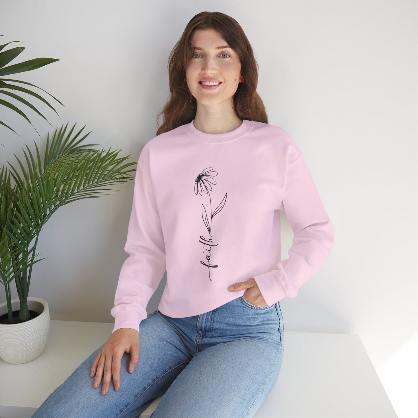 Daisy Faith Floral Sweatshirt | Minimal Line Flower Mama | Neutral Botanical Pullover | Soft Fleece Top