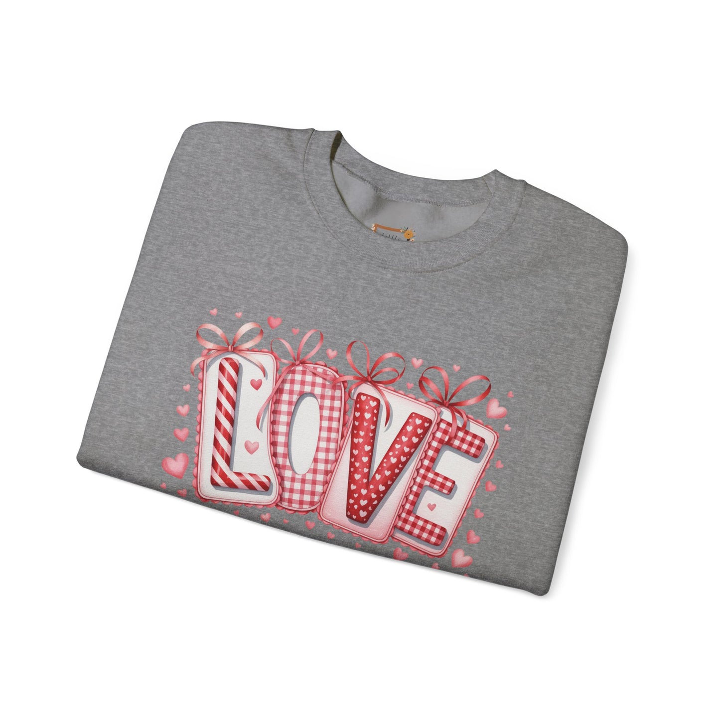 Valentine LOVE Sweatshirt with Coquette Bows and Patchwork Letters • Girly Romantic Aesthetic
