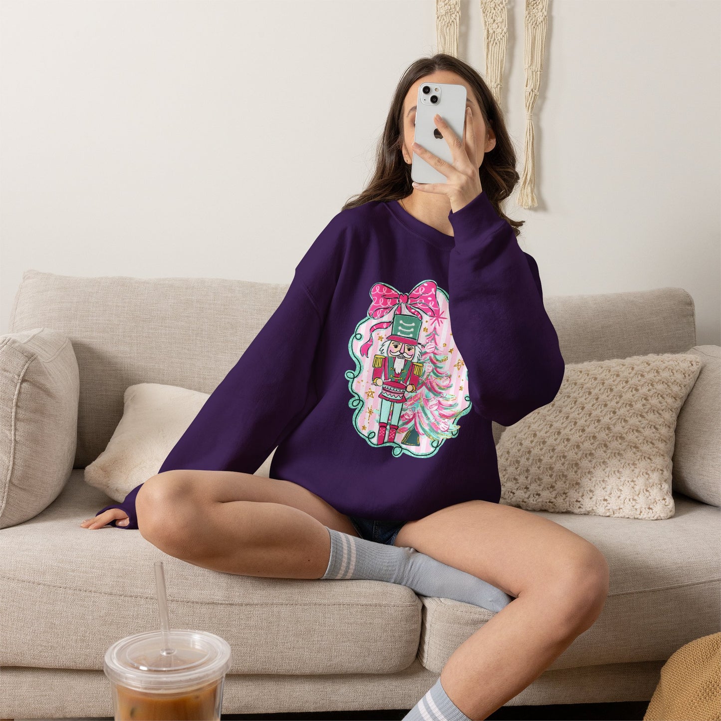 Nutcracker Christmas Sweatshirt — Pink Bow Holiday Crewneck