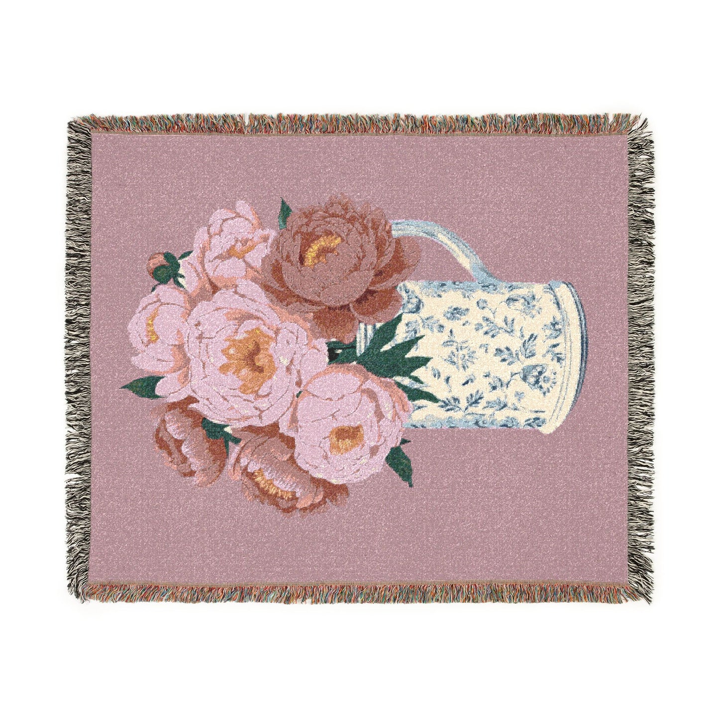 Peony Woven Blanket — Floral Cozy Throw for Living Room & Bedroom