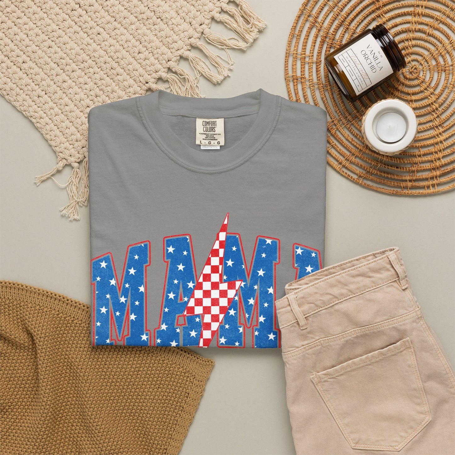 Patriotic MAMA Shirt • Lightning Bolt Mama Tee • Red White Blue Americana Graphic