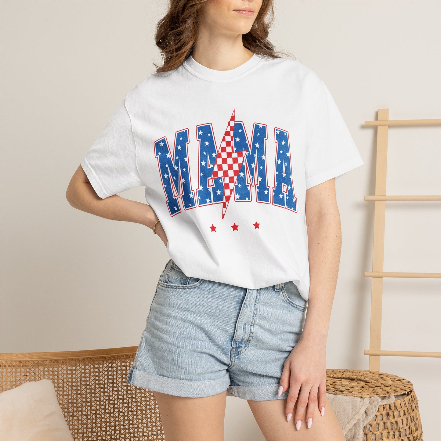 Patriotic MAMA Shirt • Lightning Bolt Mama Tee • Red White Blue Americana Graphic