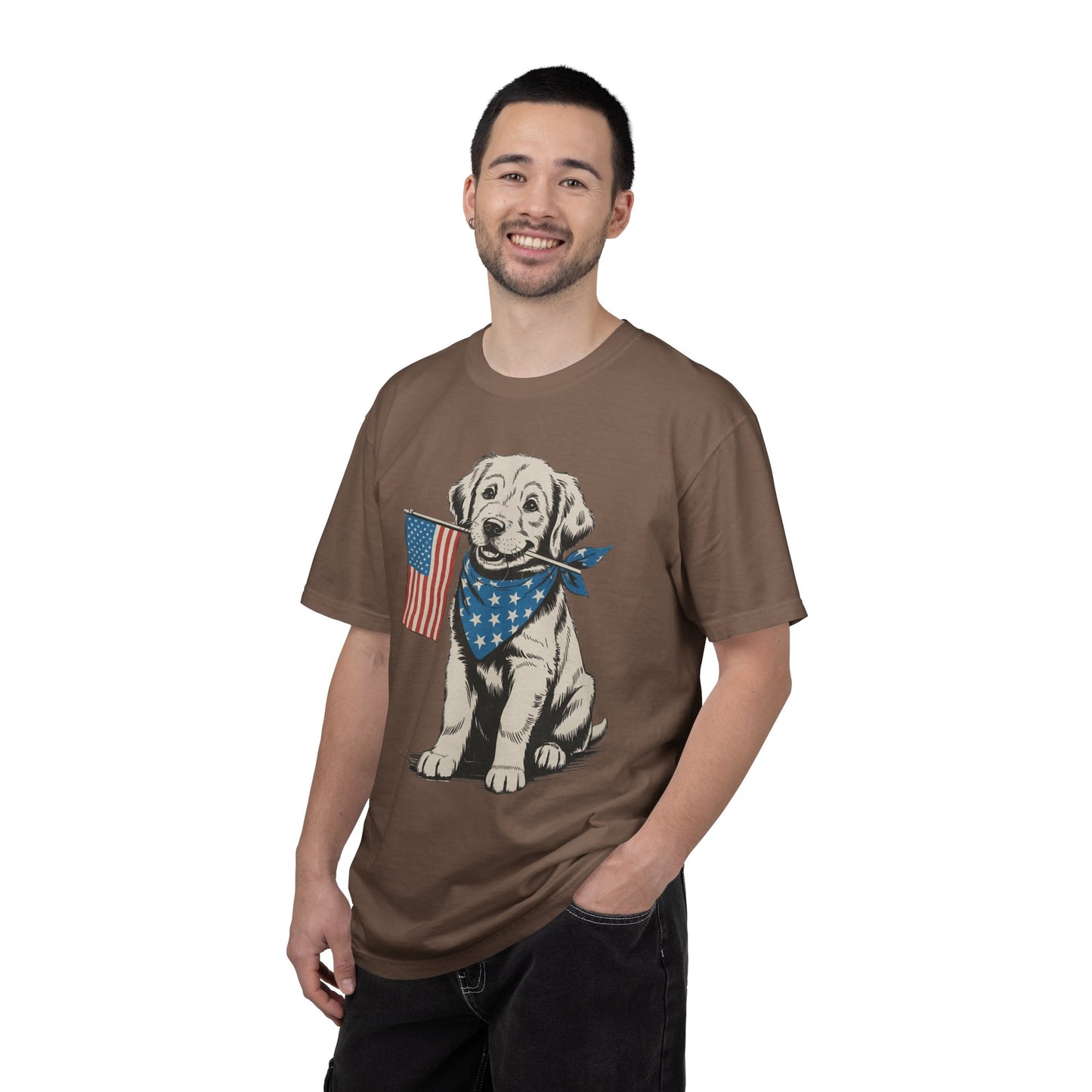 4th of July Patriotic Dog Puppy Tee • Americana Dog Lover Graphic • Red White Blue Flag Shirt