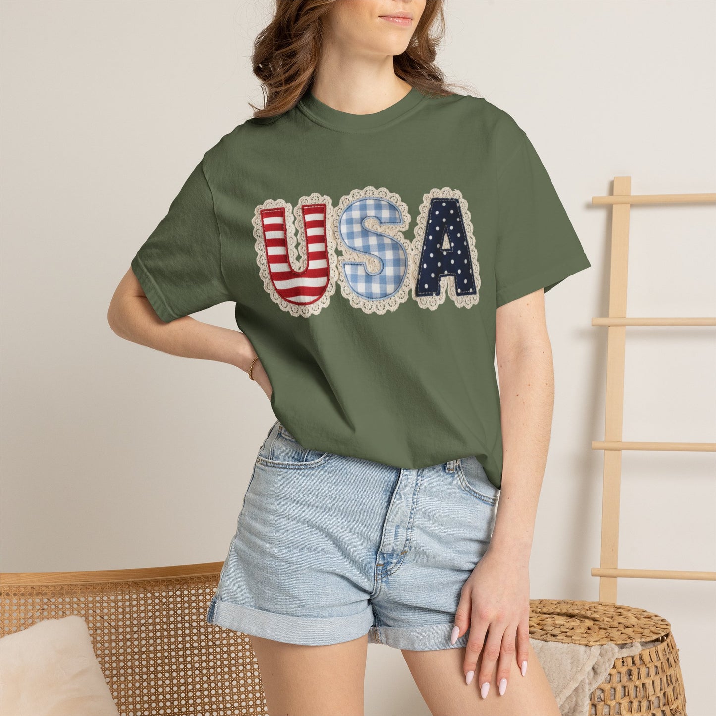 USA Patchwork Shirt • Preppy Patriotic Tee • Coquette Americana Top • Red White Blue Outfit Shirt