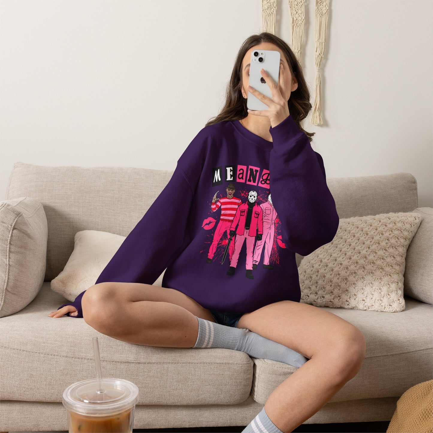 Mean Boys Crewneck Sweatshirt — Retro Pink Graphic Pullover
