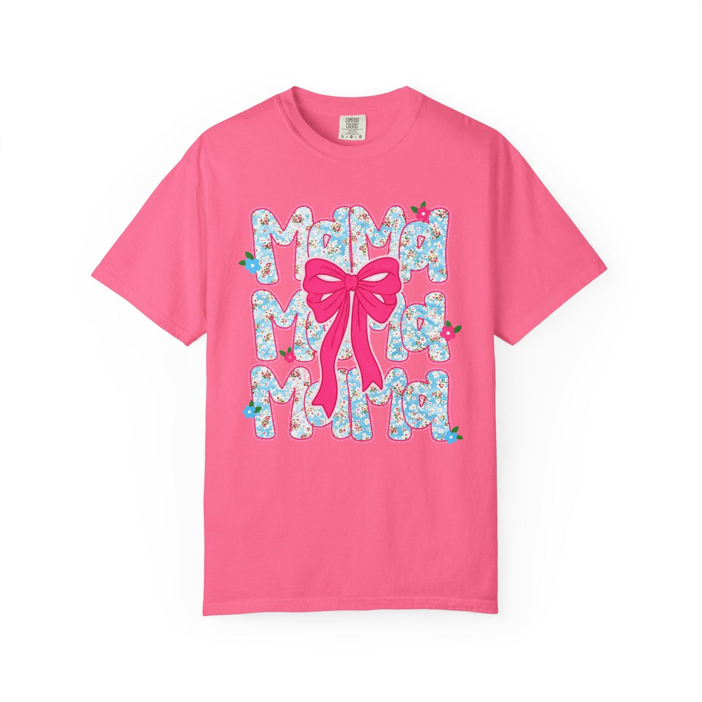 Hydrangea Mama Floral Bow T-Shirt — Cute Mom Graphic Tee for Mother’s Day